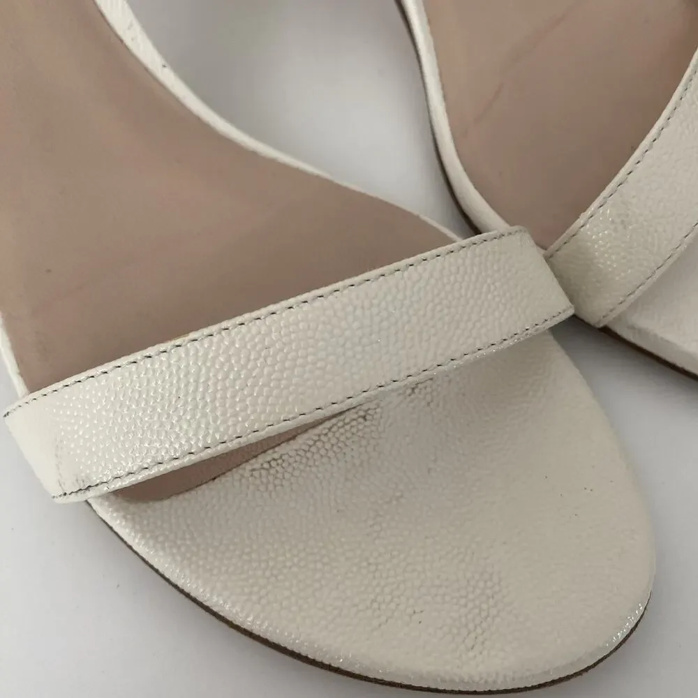 Stuart Weitzman Nearlynude Simple Sandal Open Toe Block Heel Off White Textur 10
